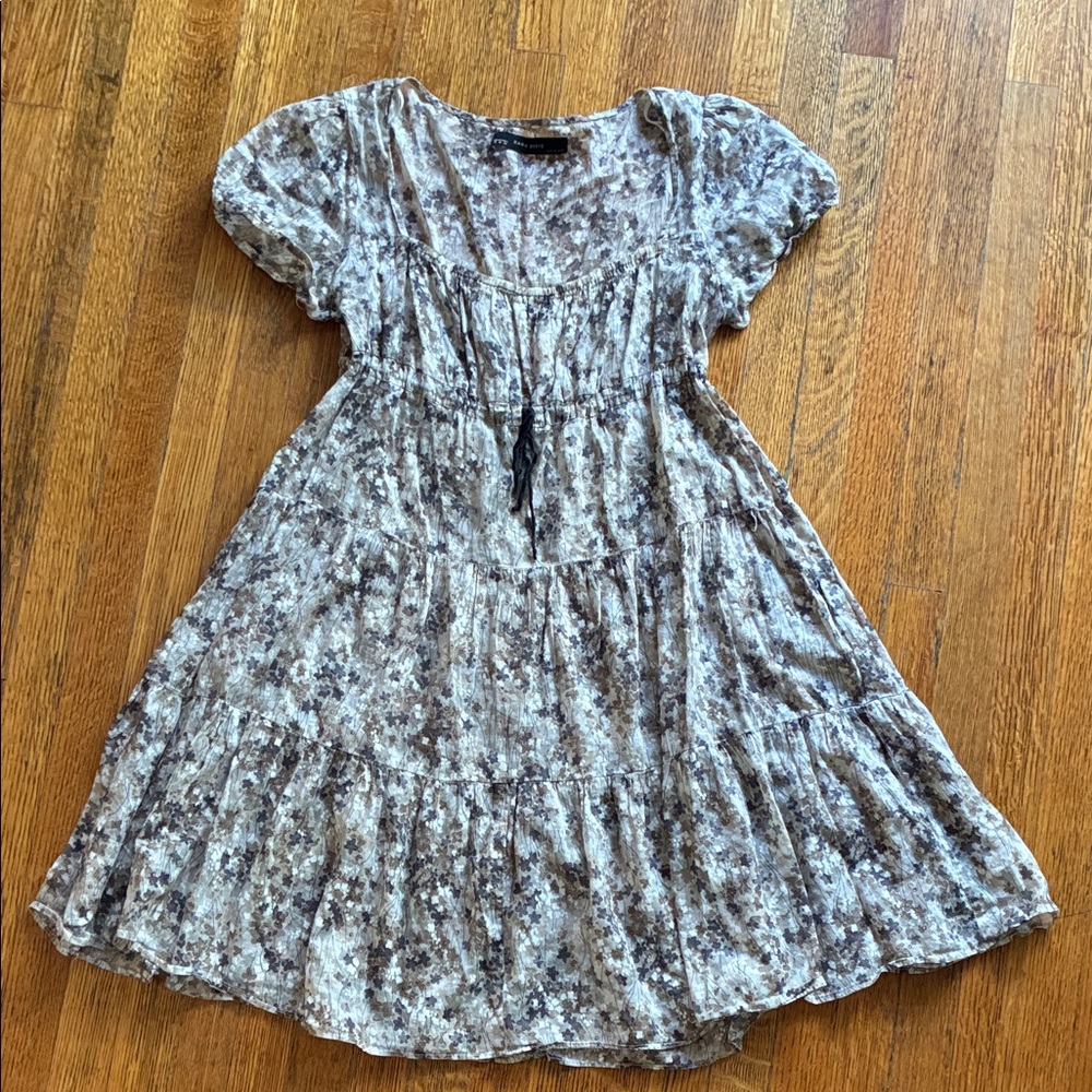 Zara  Floral Brown Flower Dress Cottagecore M